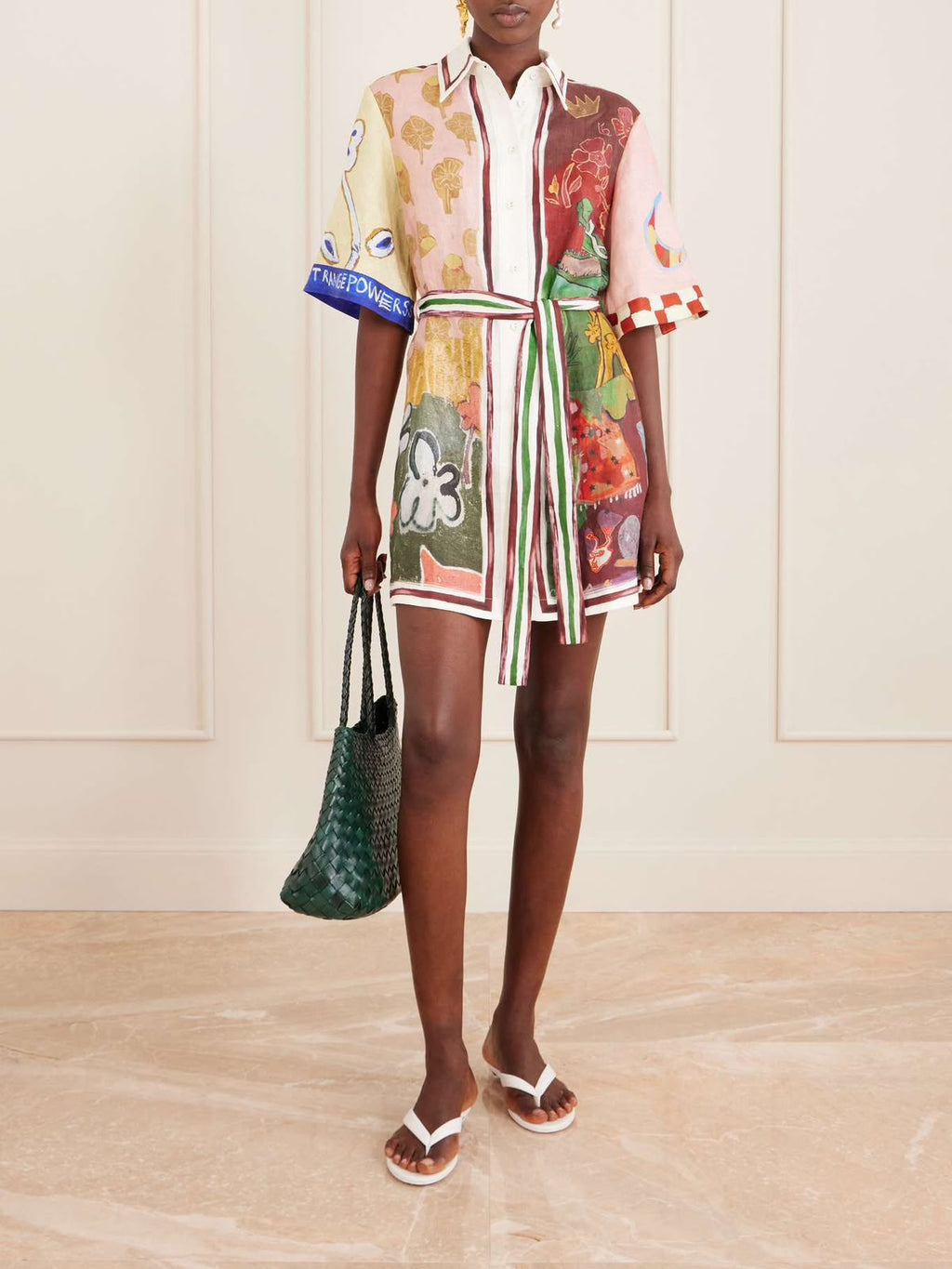 Alémais Resort Scene Print Linen Shirt and Drawstring Shorts Set