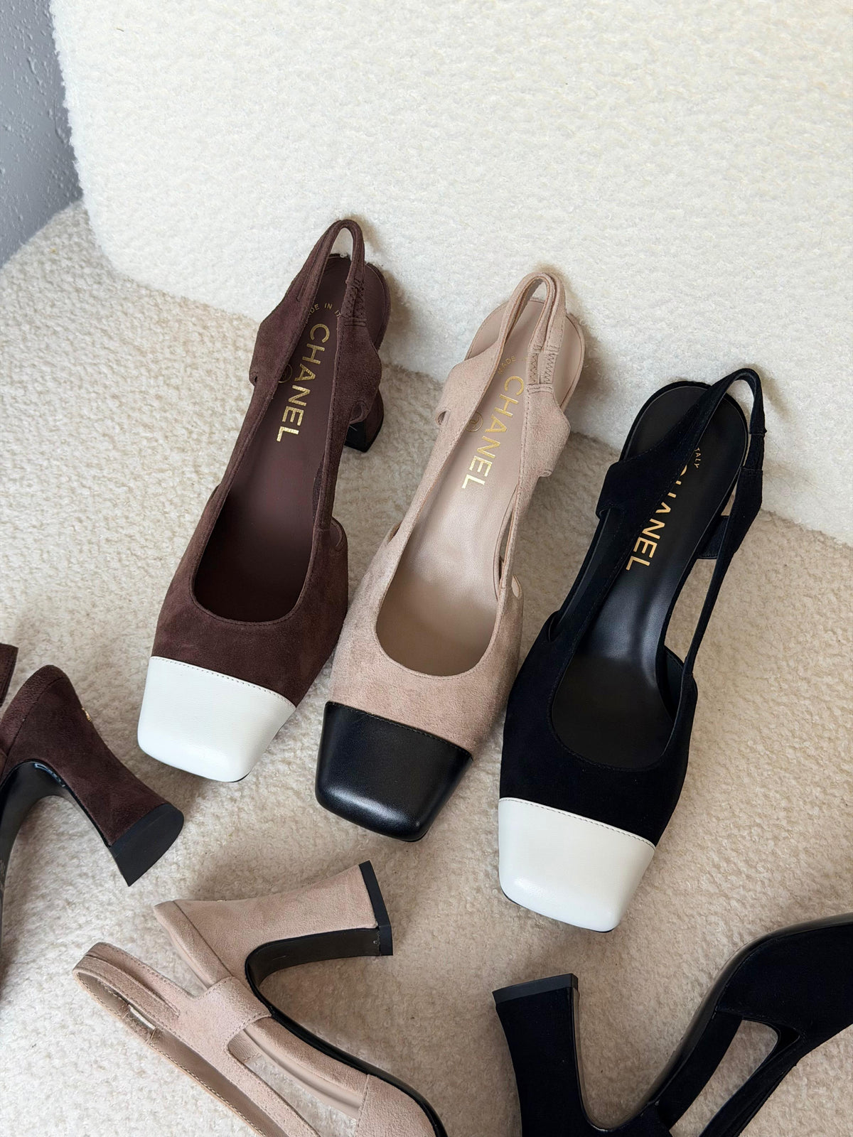 Chanel Two-Tone Suede Slingback Pumps
