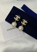 Chanel-Inspired Gold CC Crystal Pearl Drop Earrings