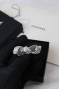 Chanel-Inspired Silver-Tone Crystal Bow Brooch