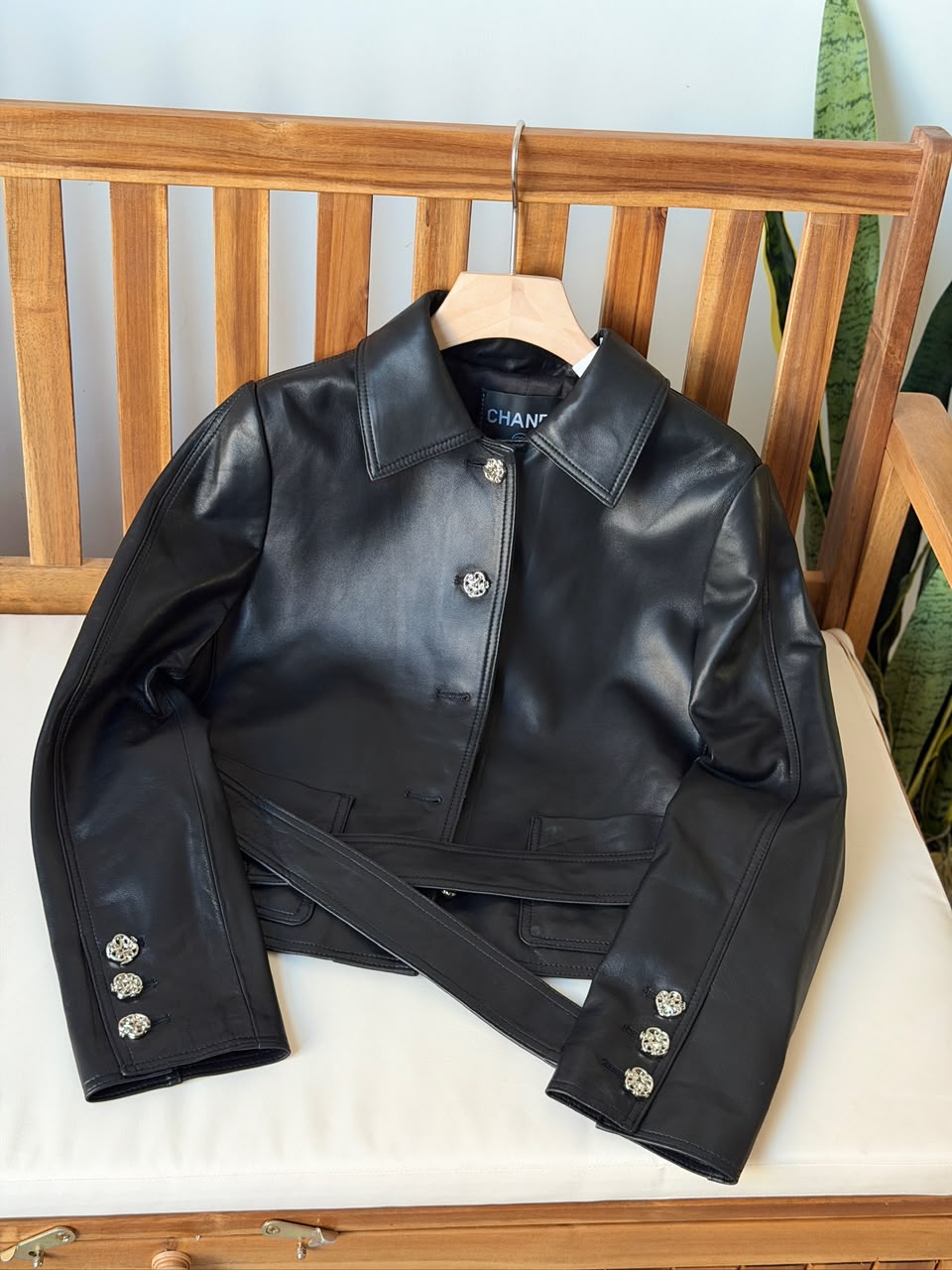 Chanel Leather Jacket with CC Logo Belt Detail