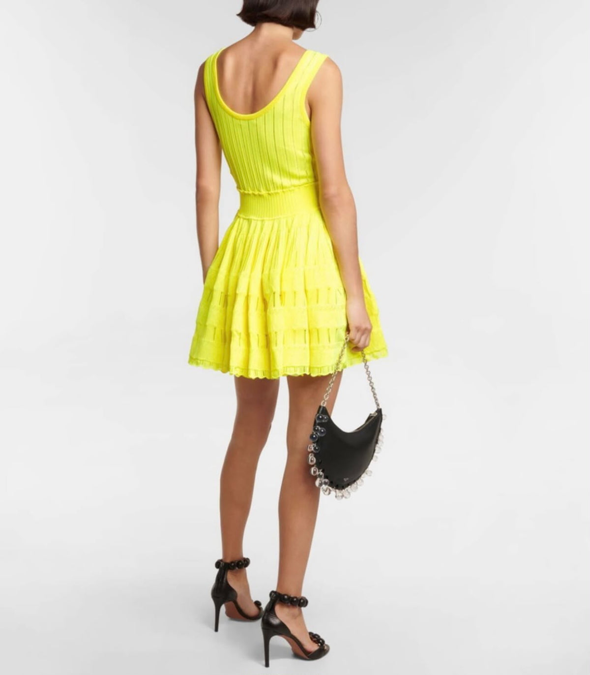 Alaïa Yellow Knit Scoop Neck Flare Dress