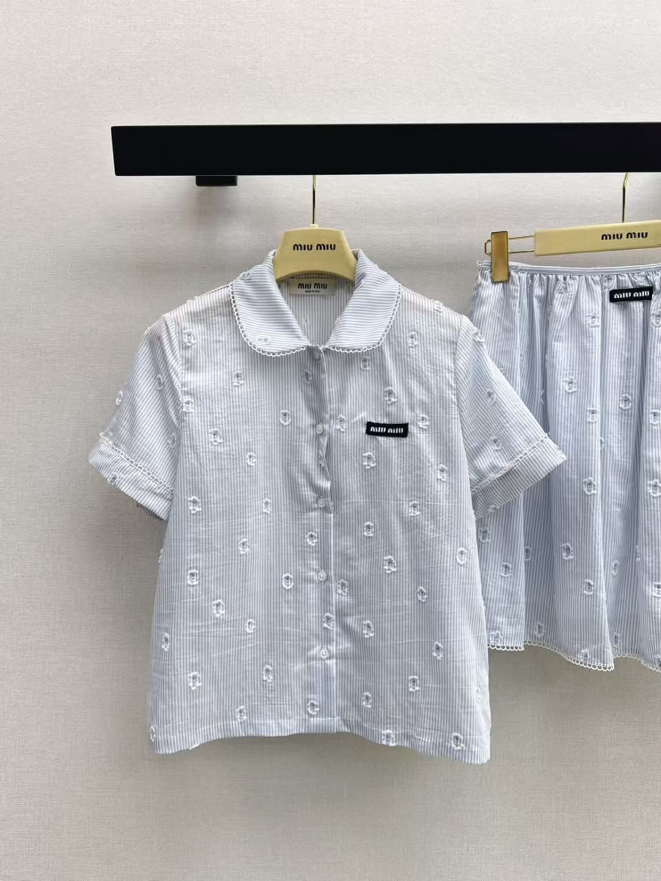 Miu Miu Embroidered Striped Cotton Set