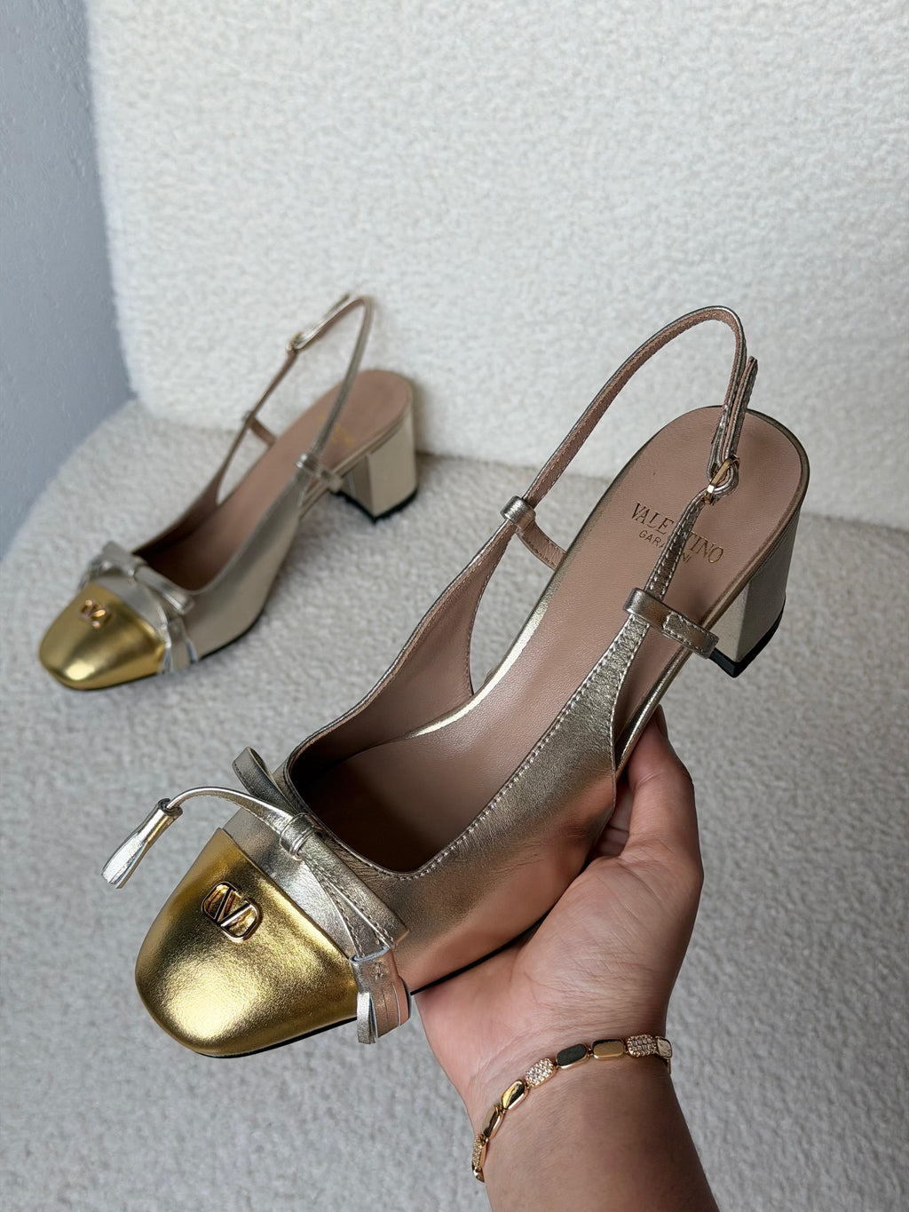 Valentino Garavani VLogo Bow Cap-Toe Slingback Pumps