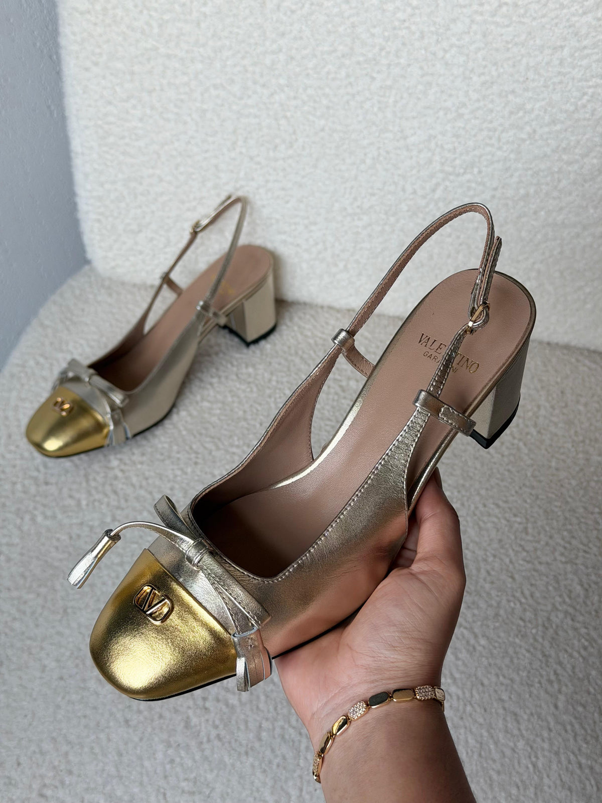 Valentino Garavani VLogo Bow Cap-Toe Slingback Pumps