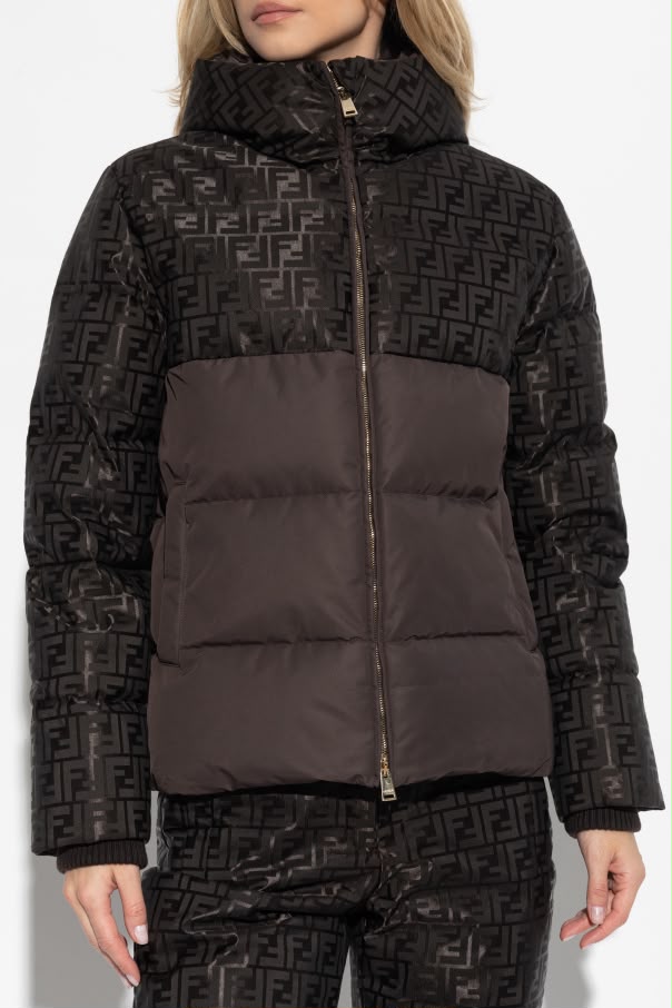 Fendi FF Monogram Motif Hooded Two-Tone Down Jacket