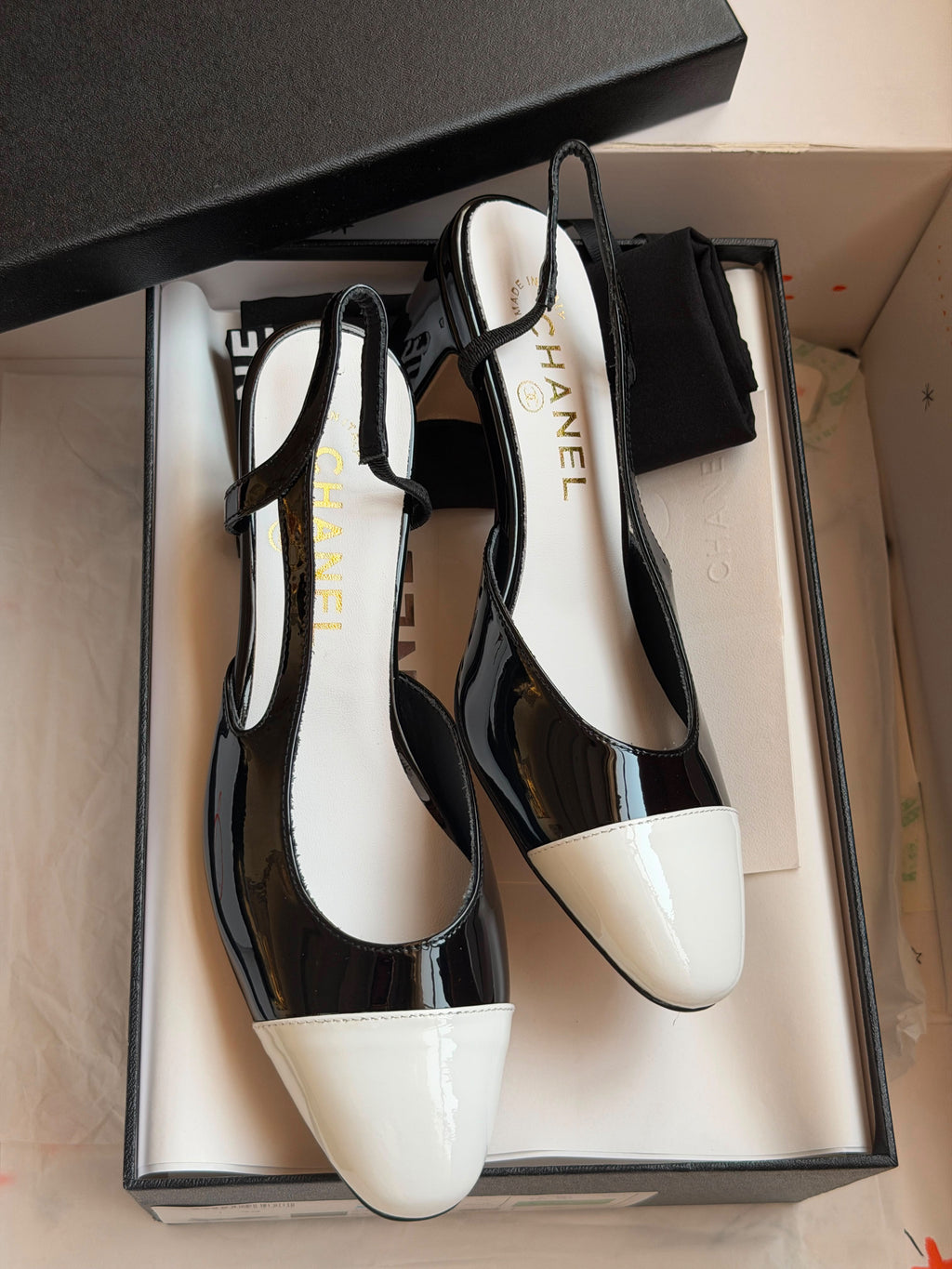 Chanel Patent Calfskin Two-Tone Slingback Pumps