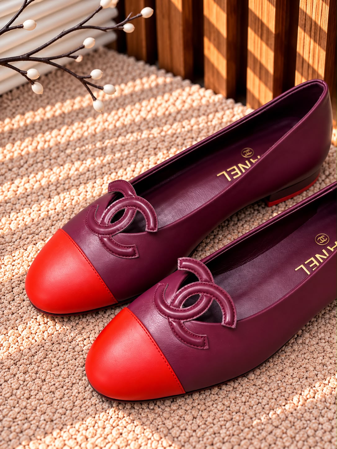 Model: Chanel Two-Tone Leather Ballet Flats with CC Logo