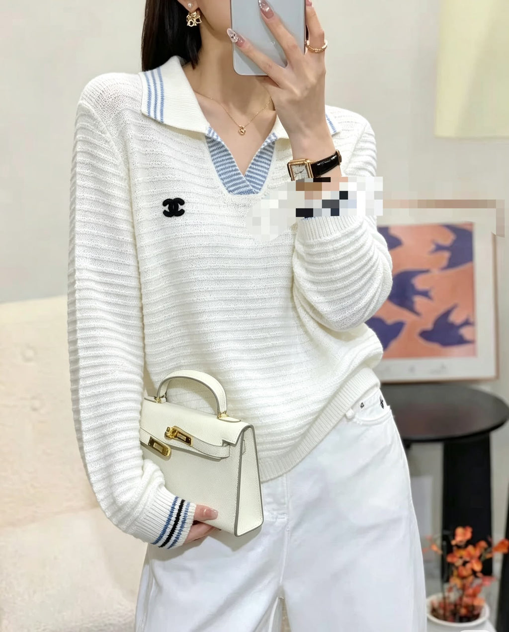 Chanel Knit Polo Sweater with CC Logo