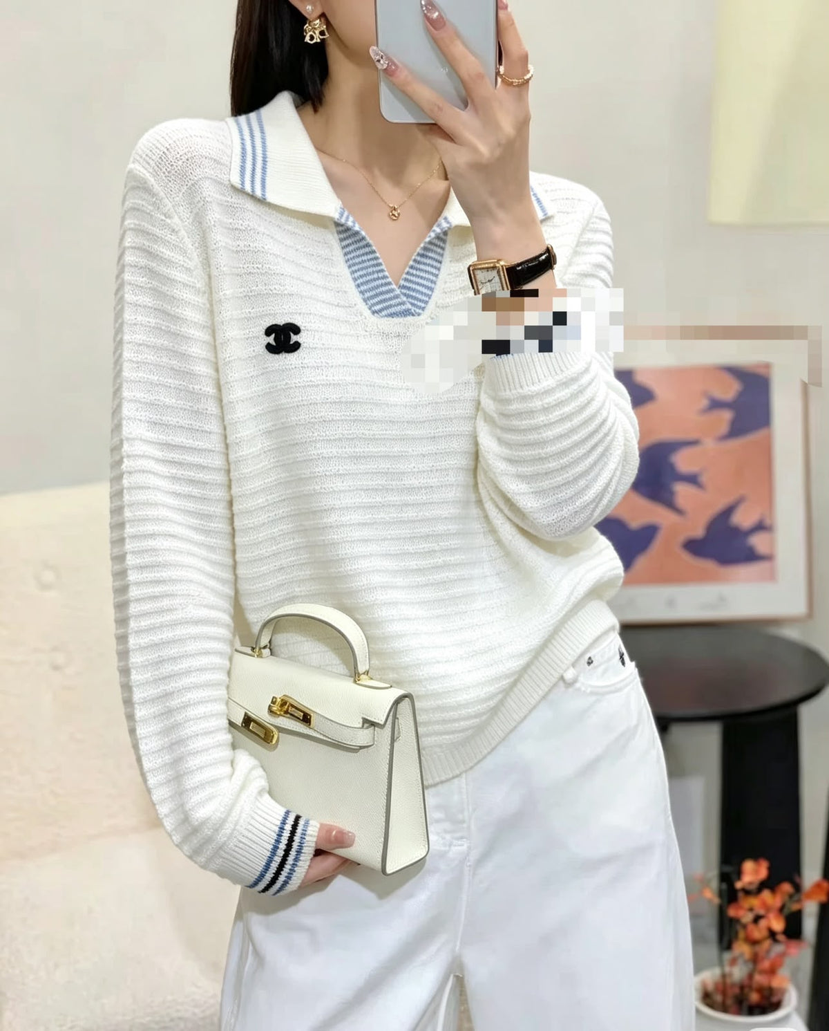 Chanel Knit Polo Sweater with CC Logo
