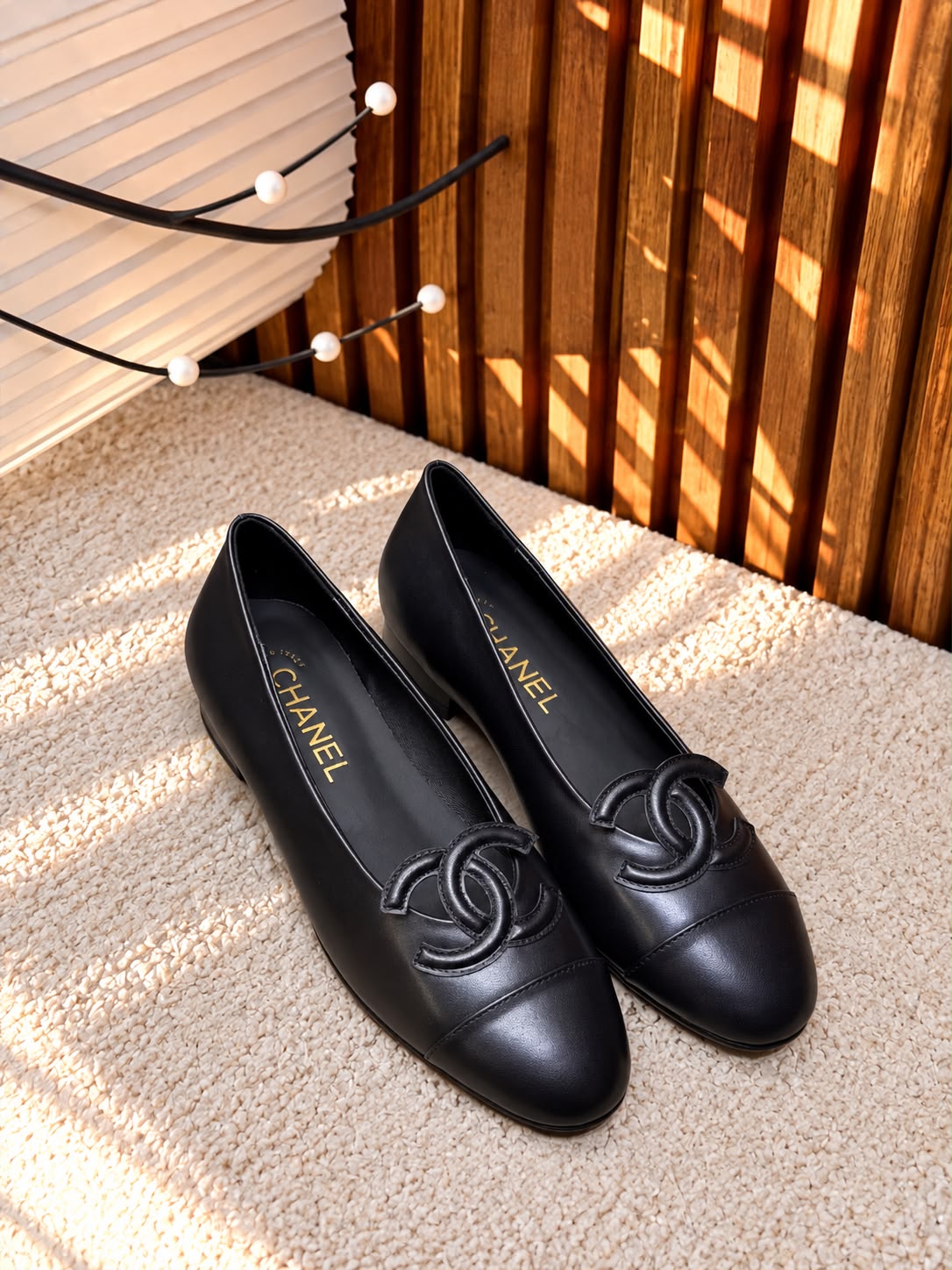 Chanel CC Logo Cap-Toe Ballet Flats