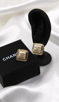 CHANEL – Gold Square CC Stud Earrings