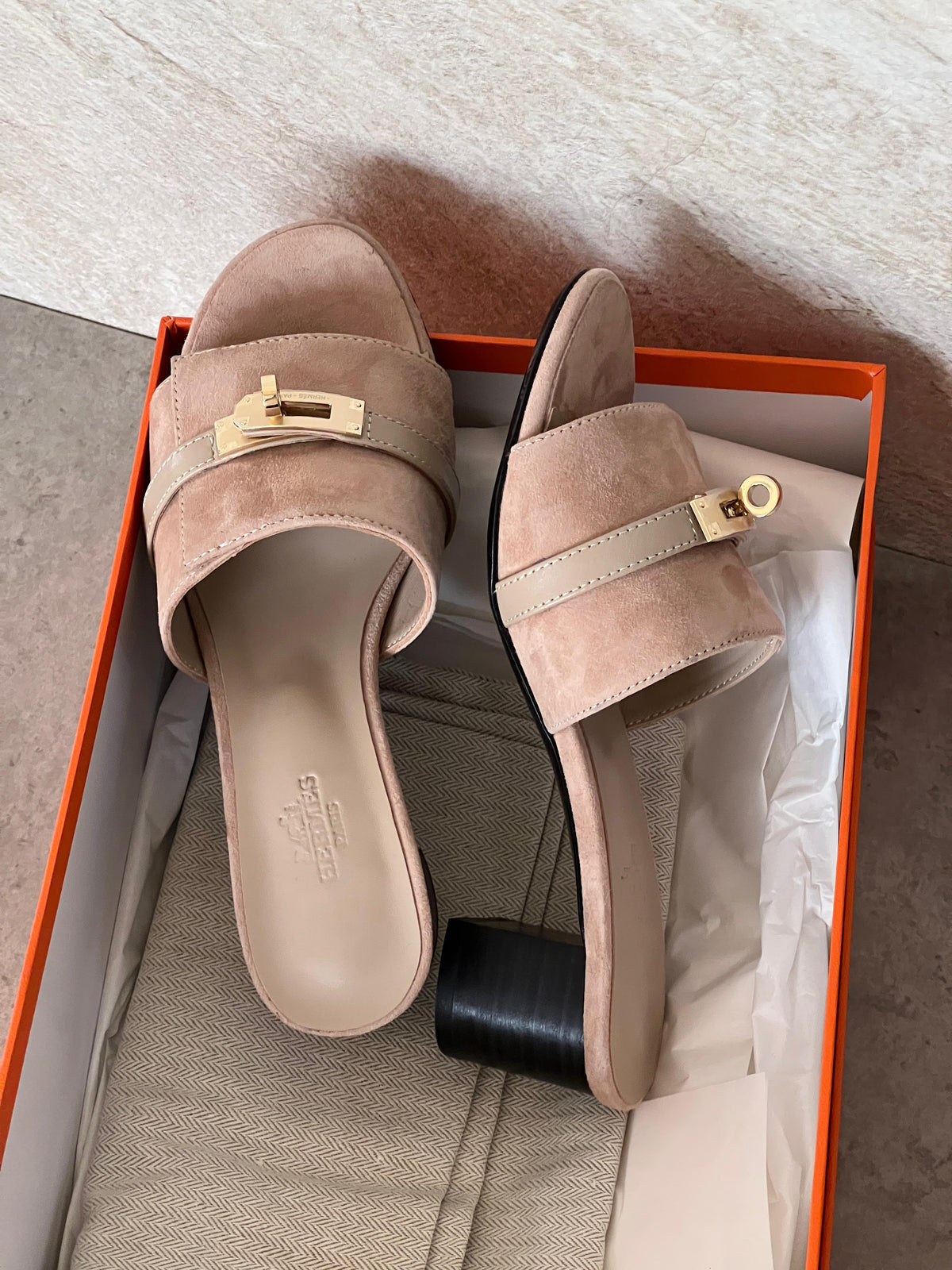 Hermès Kelly Buckle Heeled Slide Sandals