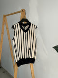 CHANEL Striped V-Neck Knit Vest