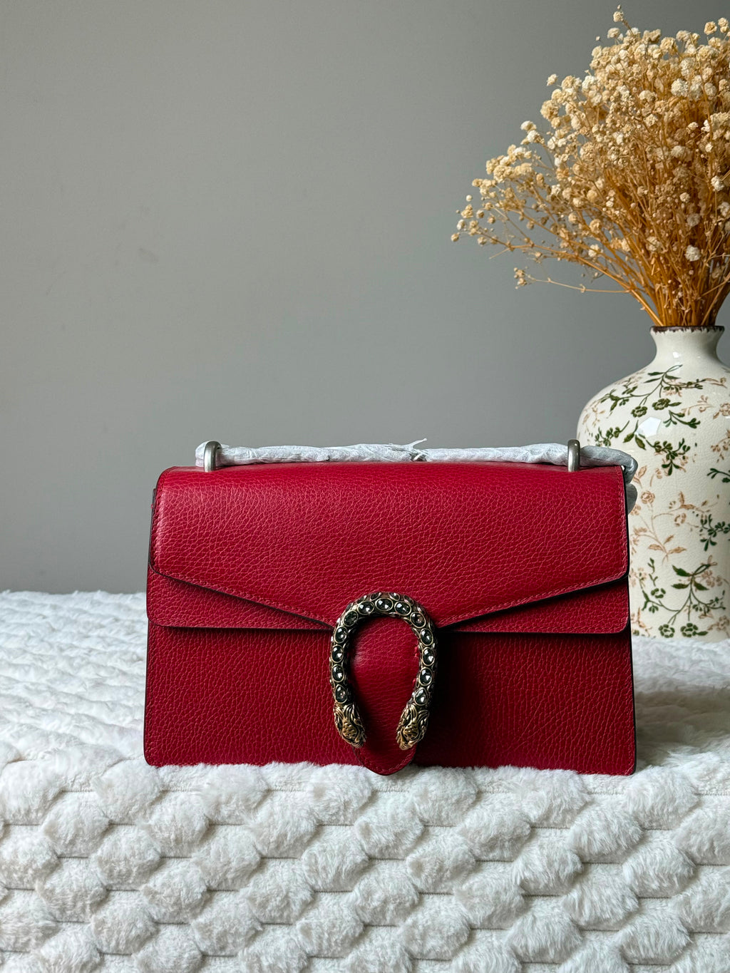 Gucci Red Textured Leather Dionysus Shoulder