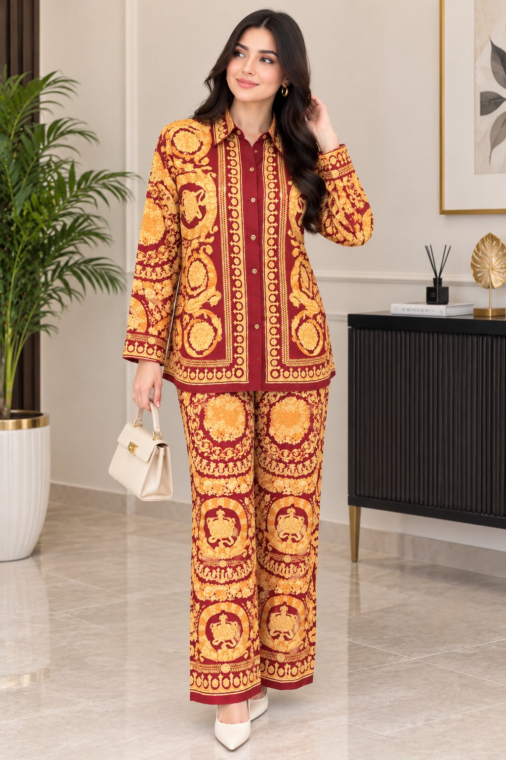 Versace Barocco Print Shirt and Trousers Set