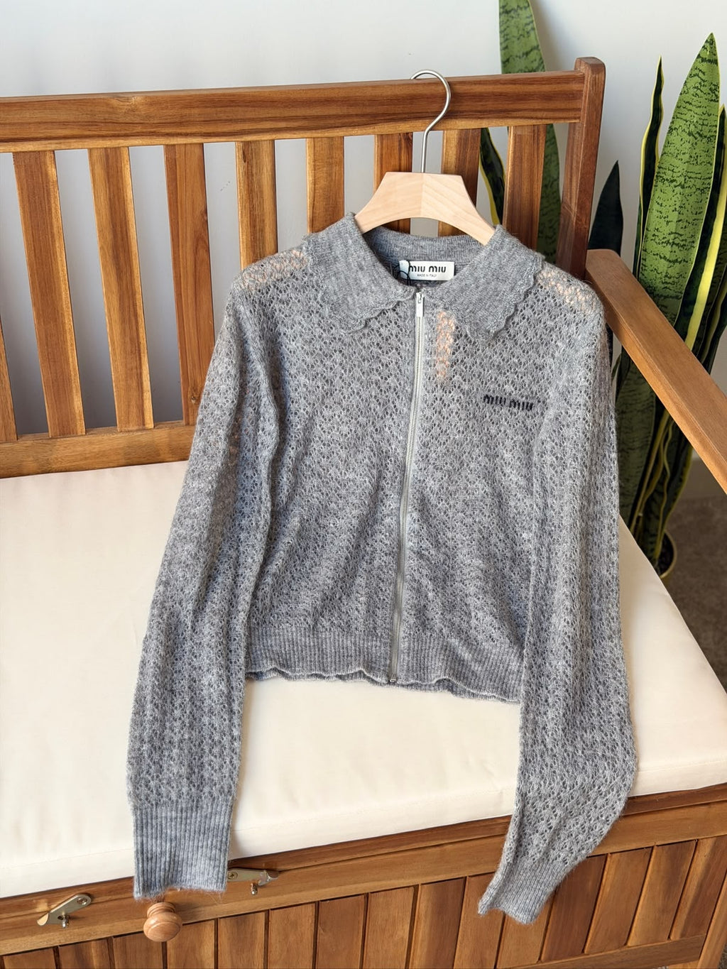 Miu Miu Grey Collared Zip-Up Knit