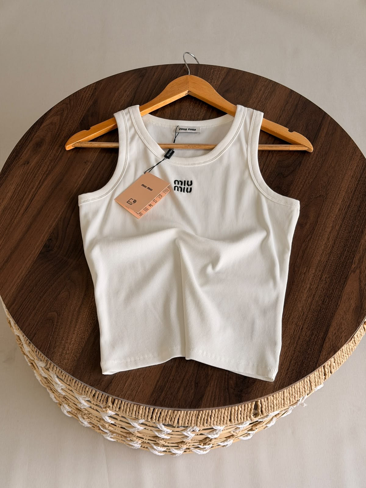 Miu Miu Embellished Logo Knit Tank Top