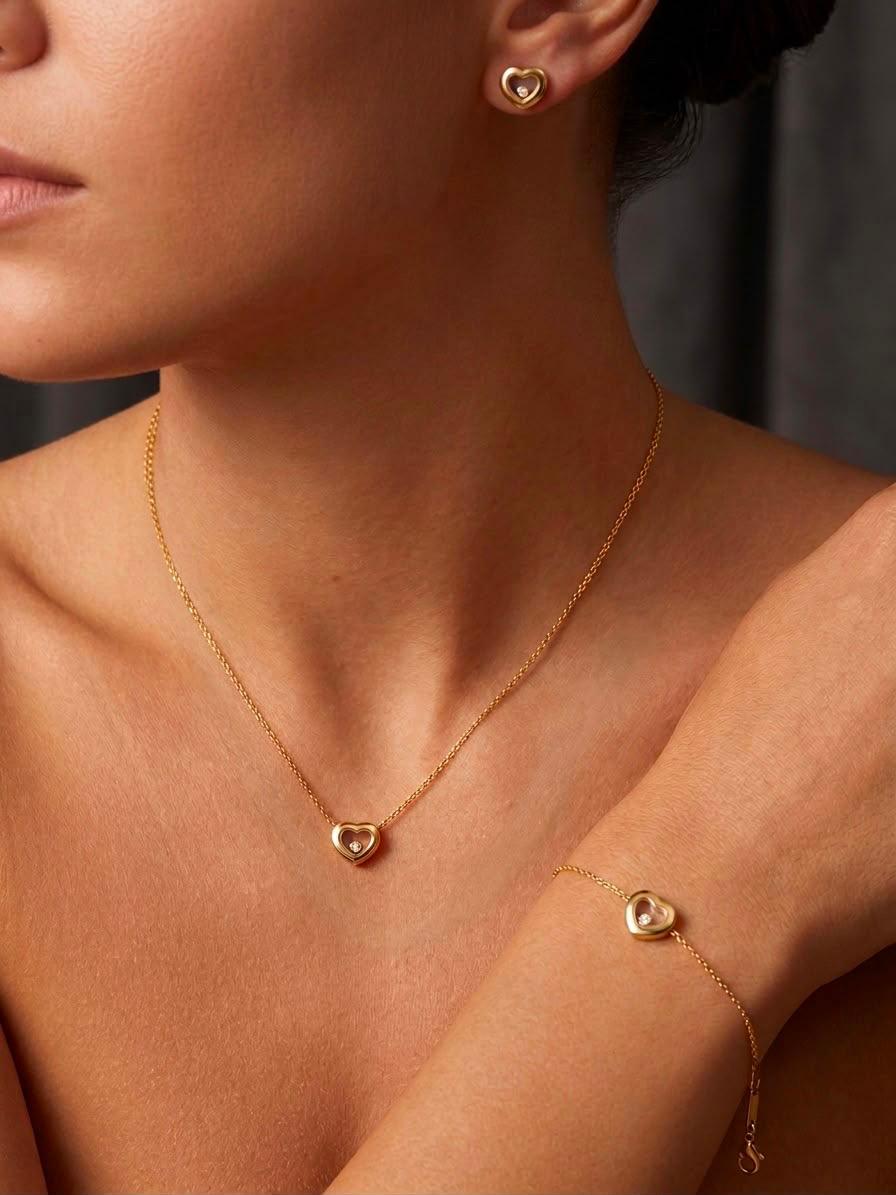 Chopard Happy Hearts Gold Necklace Bracelet and Earrings Set