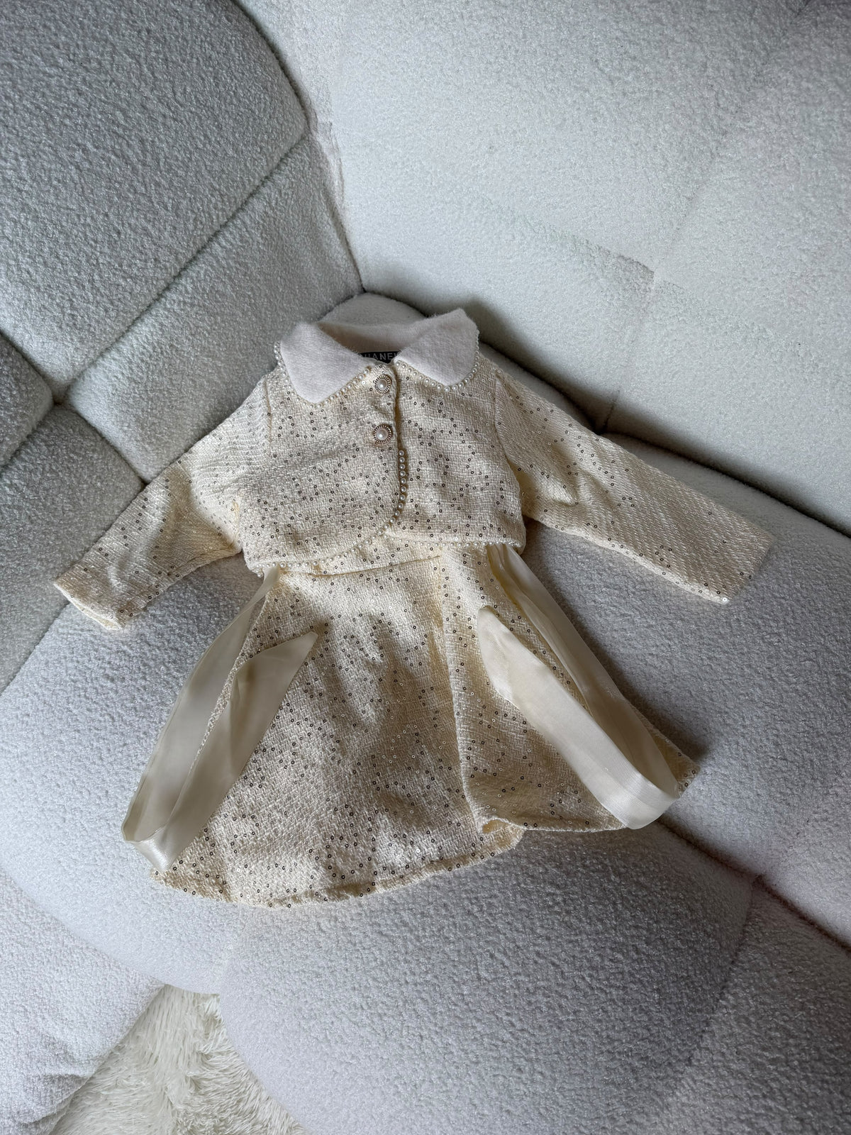 Chanel Kids Cream Dress and Cropped Jacket Set