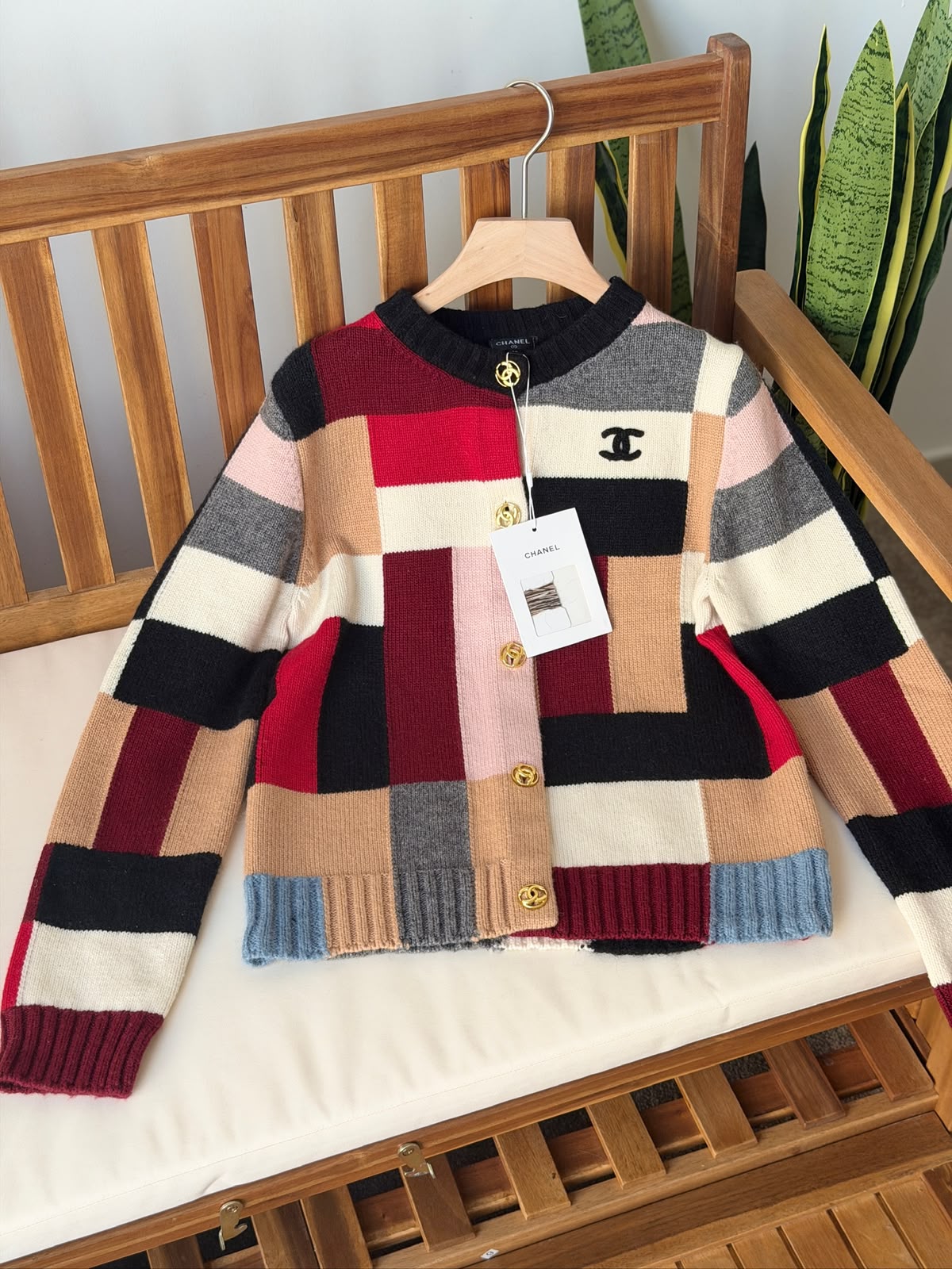 Chanel Multi-Color Patchwork Knit Cardigan with CC Logo