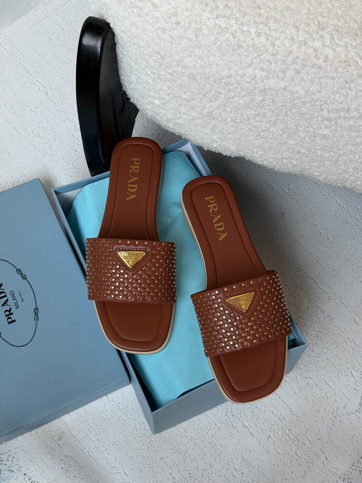 Prada Studded Leather Slide Sandals