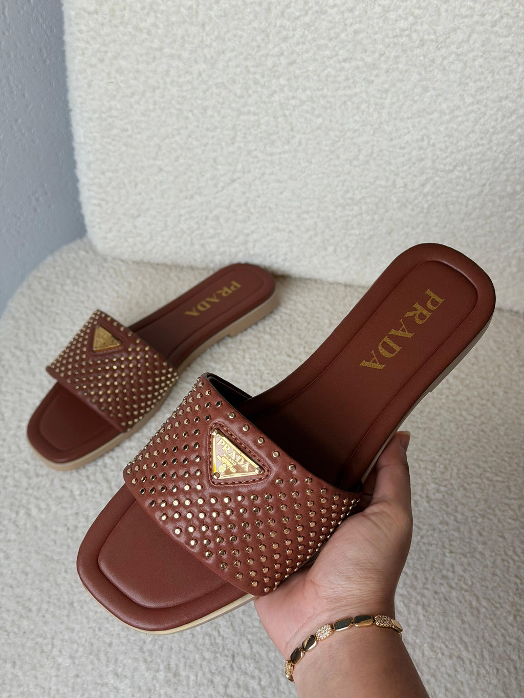 Prada Studded Leather Slide Sandals
