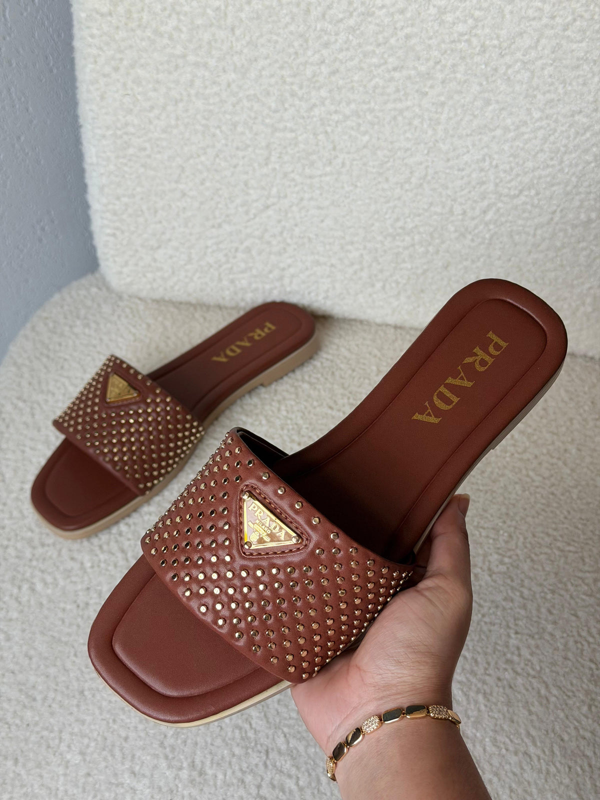 Prada Studded Leather Slide Sandals