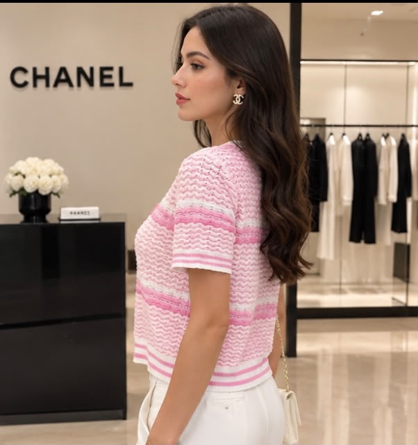 CHANEL Pink Short-Sleeve Knit Top