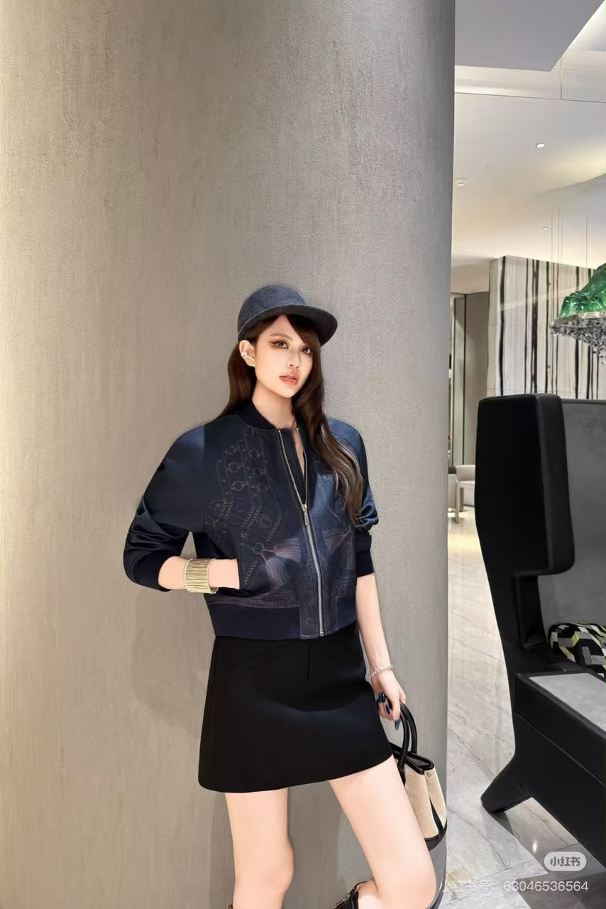 : Dior Printed Silk & Leather-Style Bomber Jacket