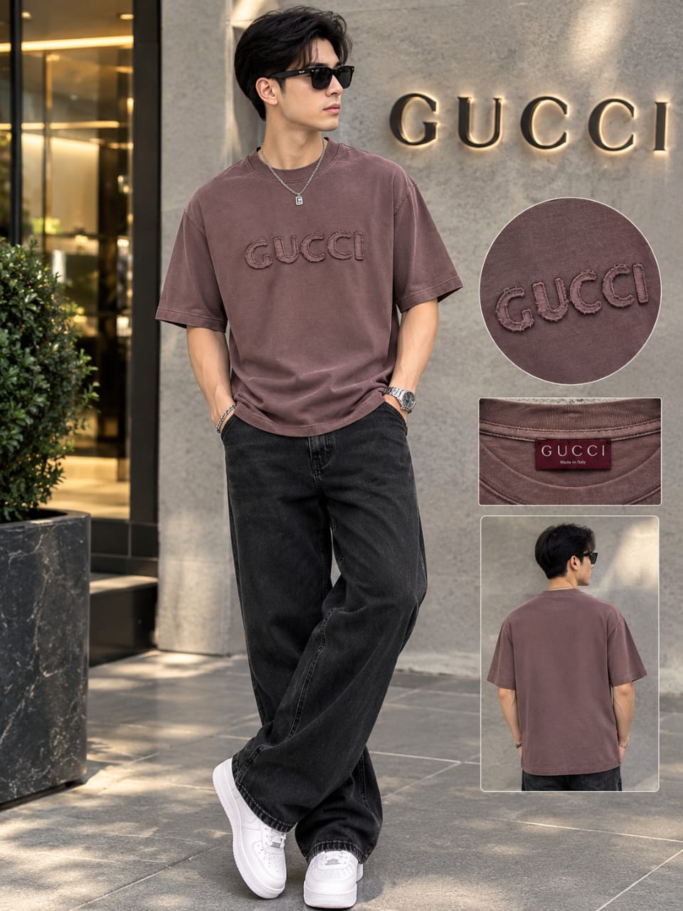 Gucci Men Tonal Embossed Logo T Shirt