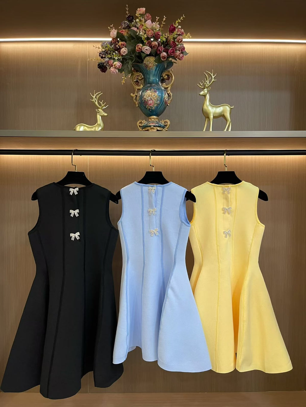 Maje Bow-Embellished Flared Knitted Mini Dress