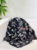 CHANEL Multicolor hand-drawn emblems lettering Square Scarf