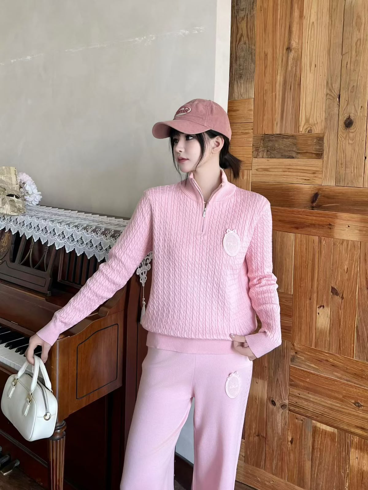 Dior Knit Quarter-Zip Pullover and Wide-Leg Pants Set