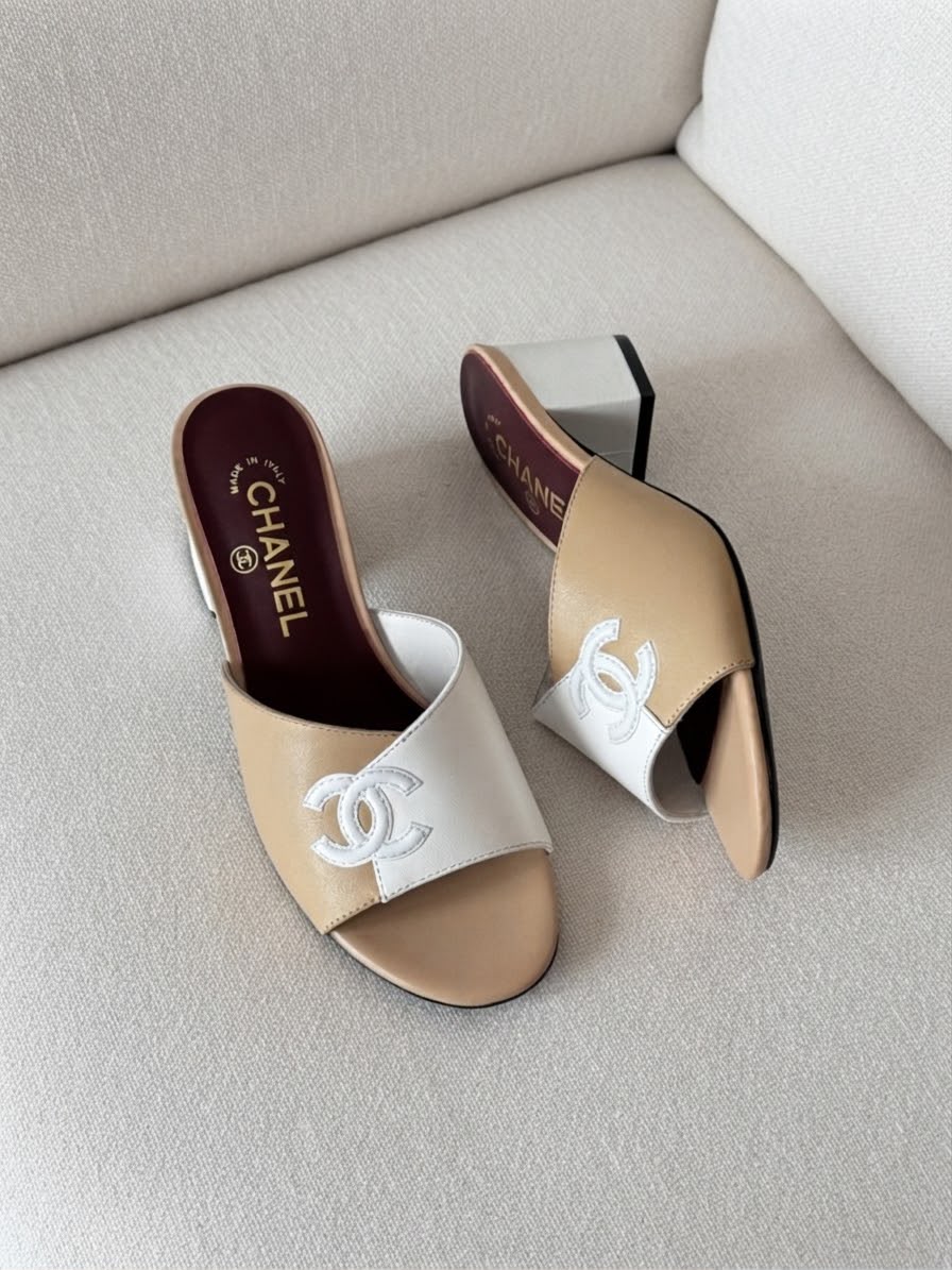 Chanel Two-Tone Leather CC Logo Mules