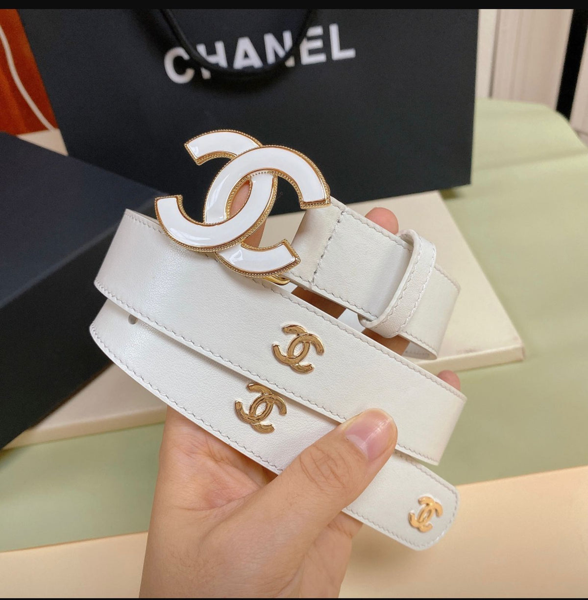 CHANEL — Quilted Calfskin CC Logo Belt