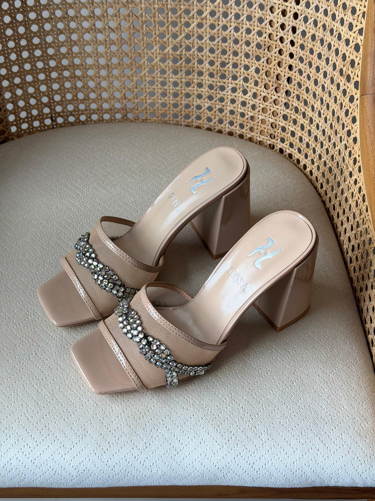 Gina Crystal-Embellished High-Heed Mules