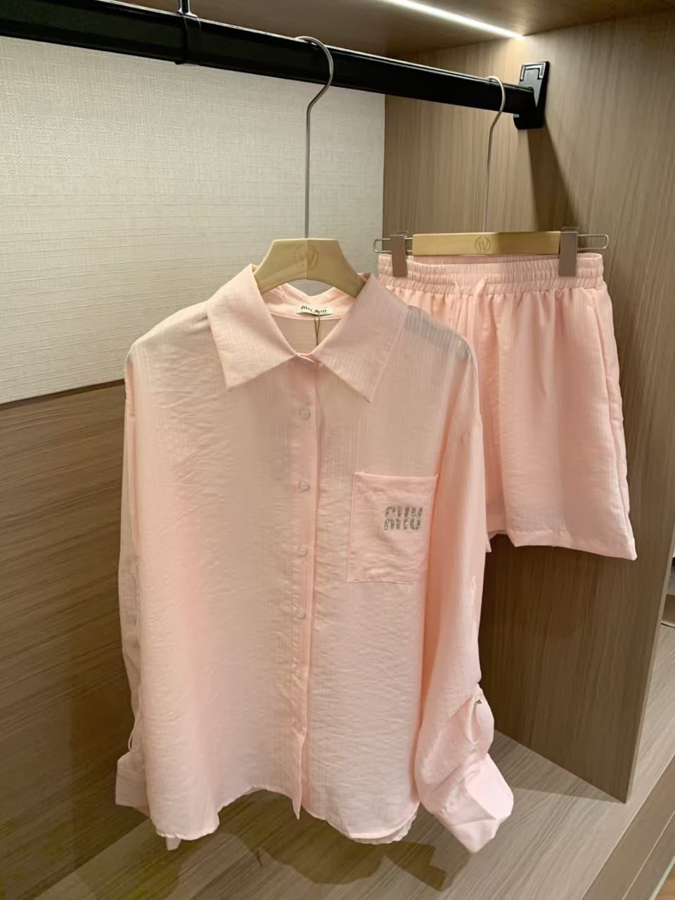 Miu Miu Pink Lightweight Shirt and Shorts Set)