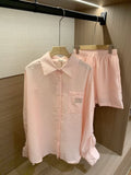 Miu Miu Pink Lightweight Shirt and Shorts Set)