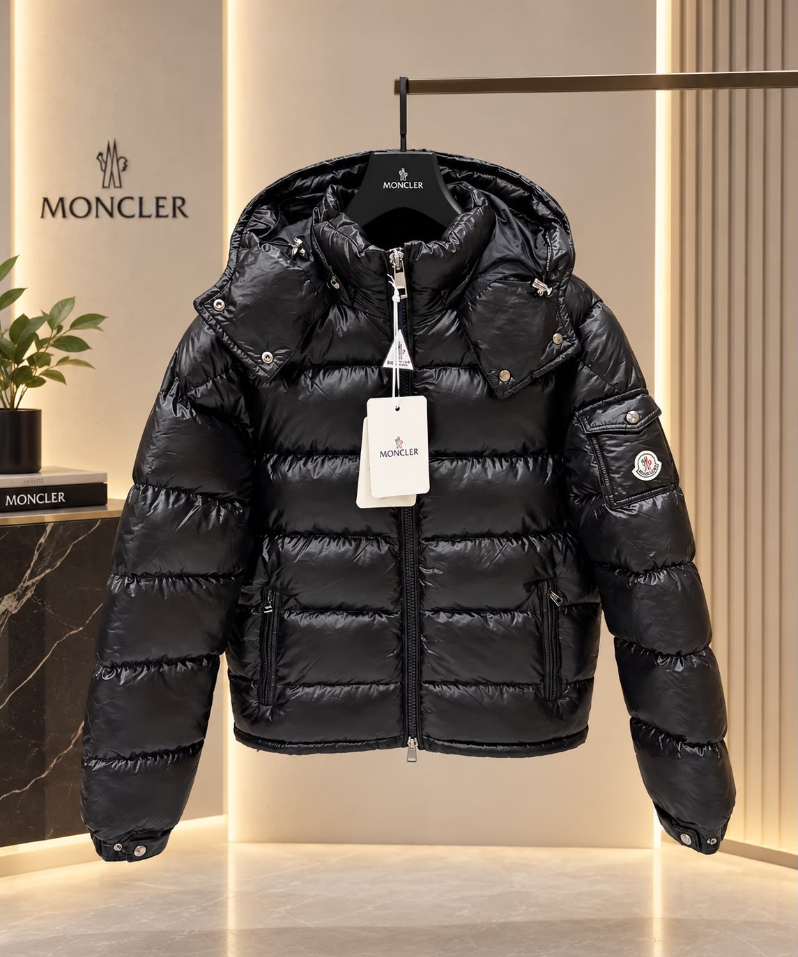Moncler Glossy Hooded Puffer Jacket