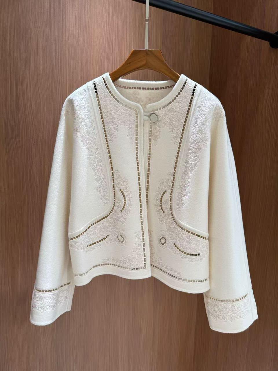 Hermès — Embroidered Openwork Jacket — Écru / Ivory.