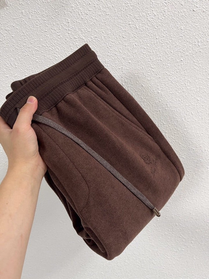 Brown Embroidered Drawstring Trousers