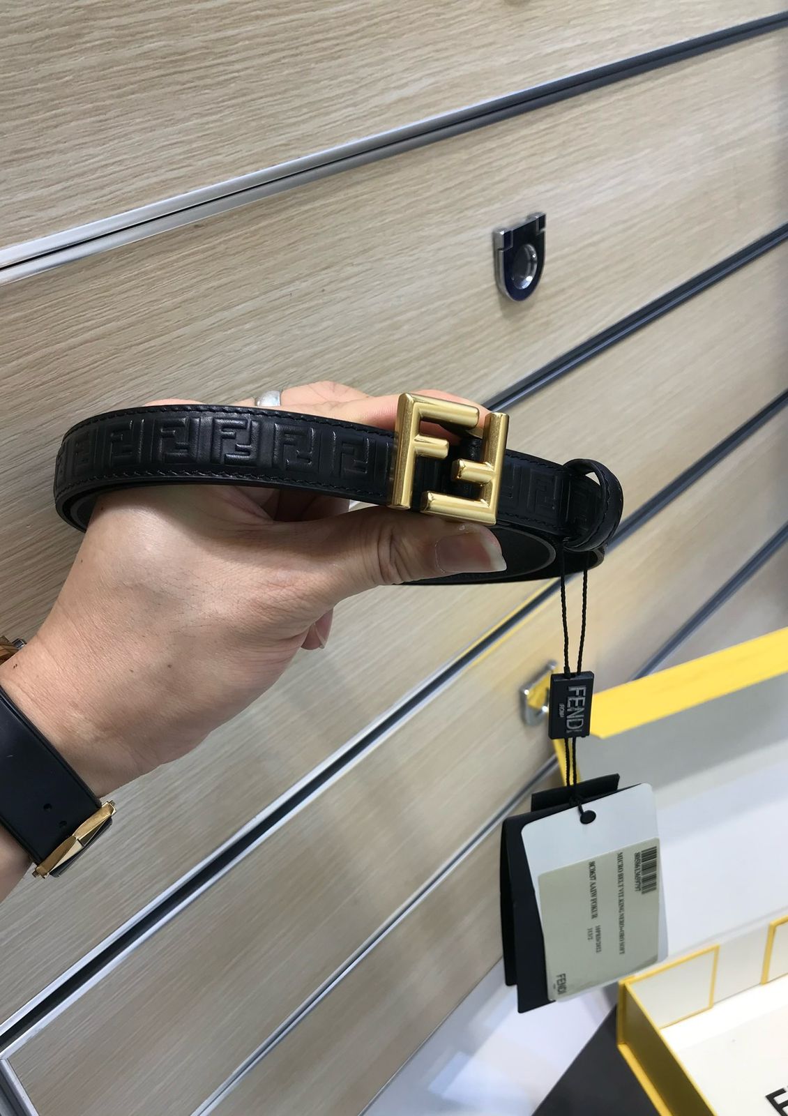 Fendi FF Logo Embossed Leather Belt