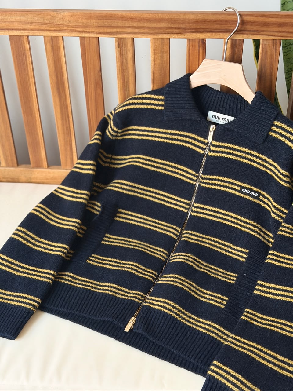 Miu Miu Striped Knit Zip Cardigan