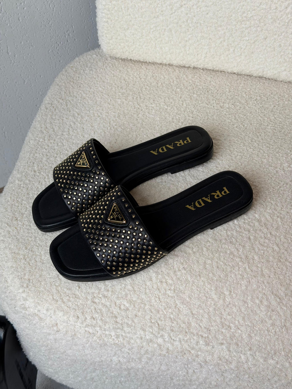 Prada Studded Leather Slide Sandals