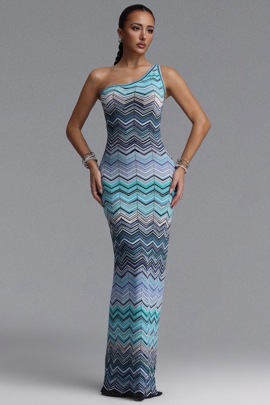 MISSONI Chevron One-Shoulder Maxi Dress