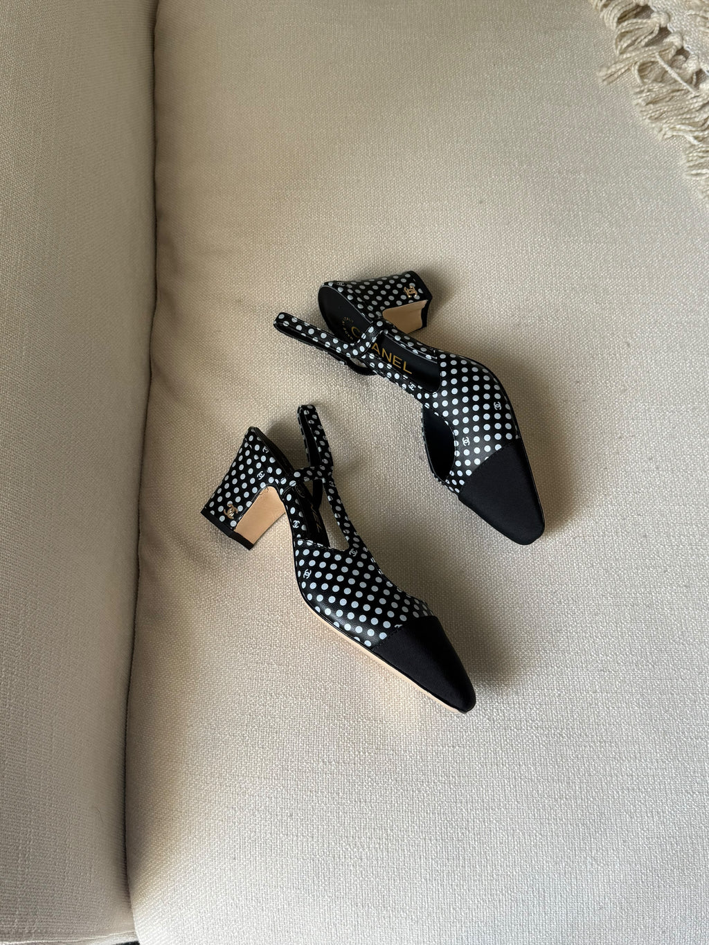 CHANEL Polka-Dot Slingback Heels