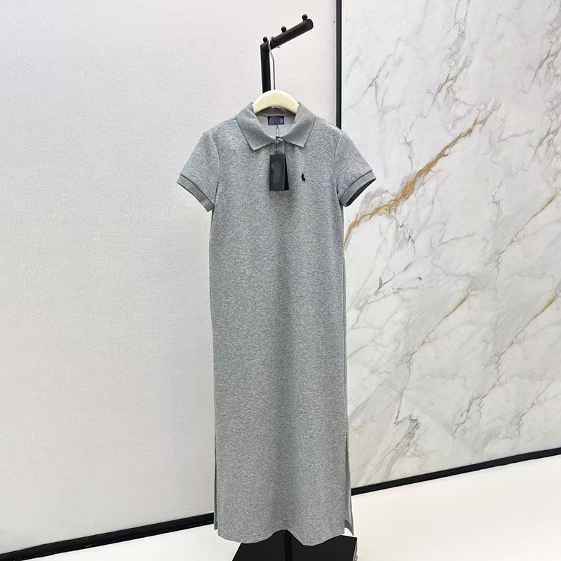 Polo Ralph Lauren Cotton Piqué Maxi Polo Dress in Grey