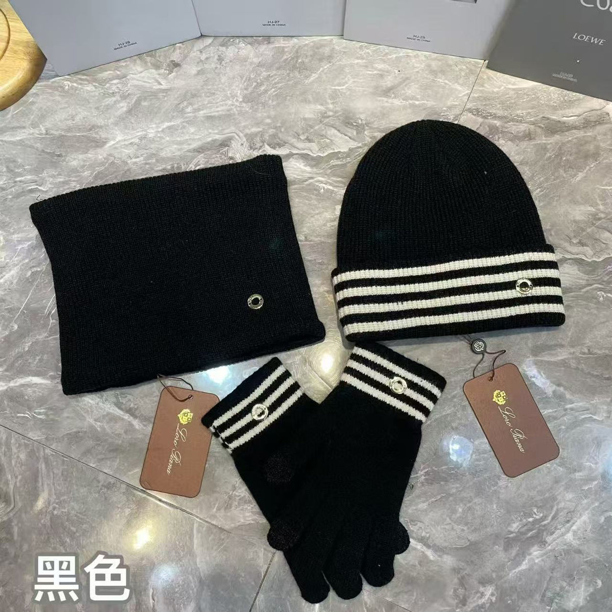 Loro Piana Striped Scarf Beanie & Gloves Set