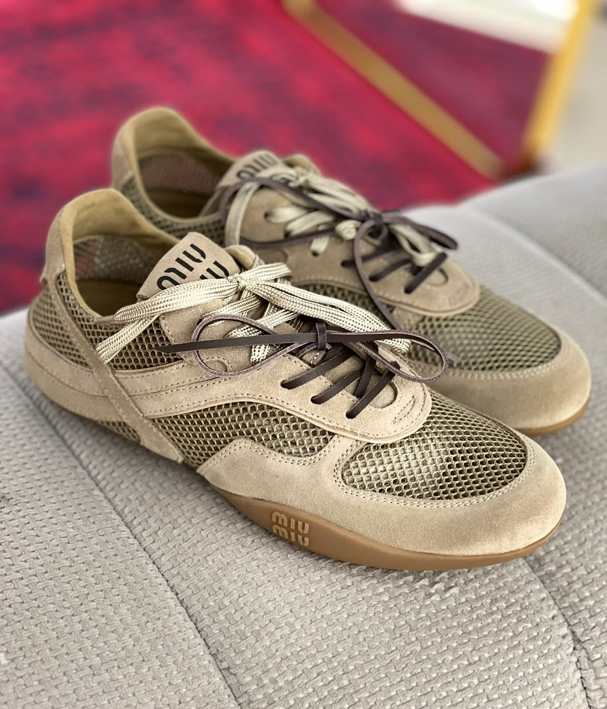 MIU MIU Double-Lace Mesh Sneakers